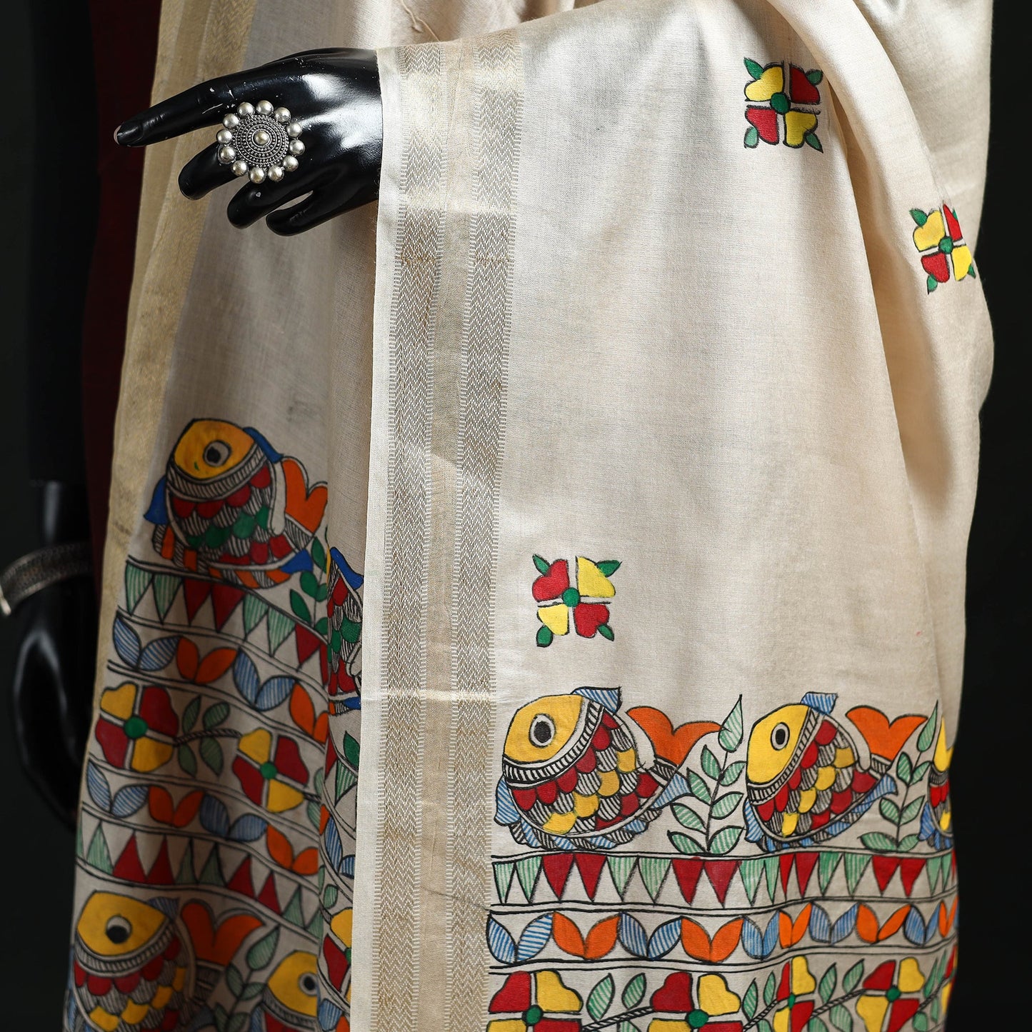 Handpainted madhubani handloom tussar cotton dupatta 16