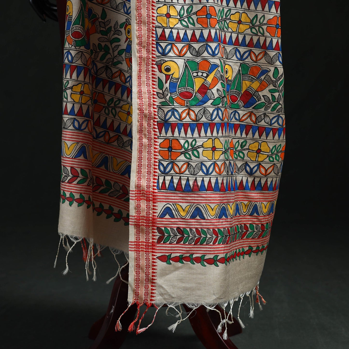 Handpainted madhubani handloom tussar cotton dupatta 18
