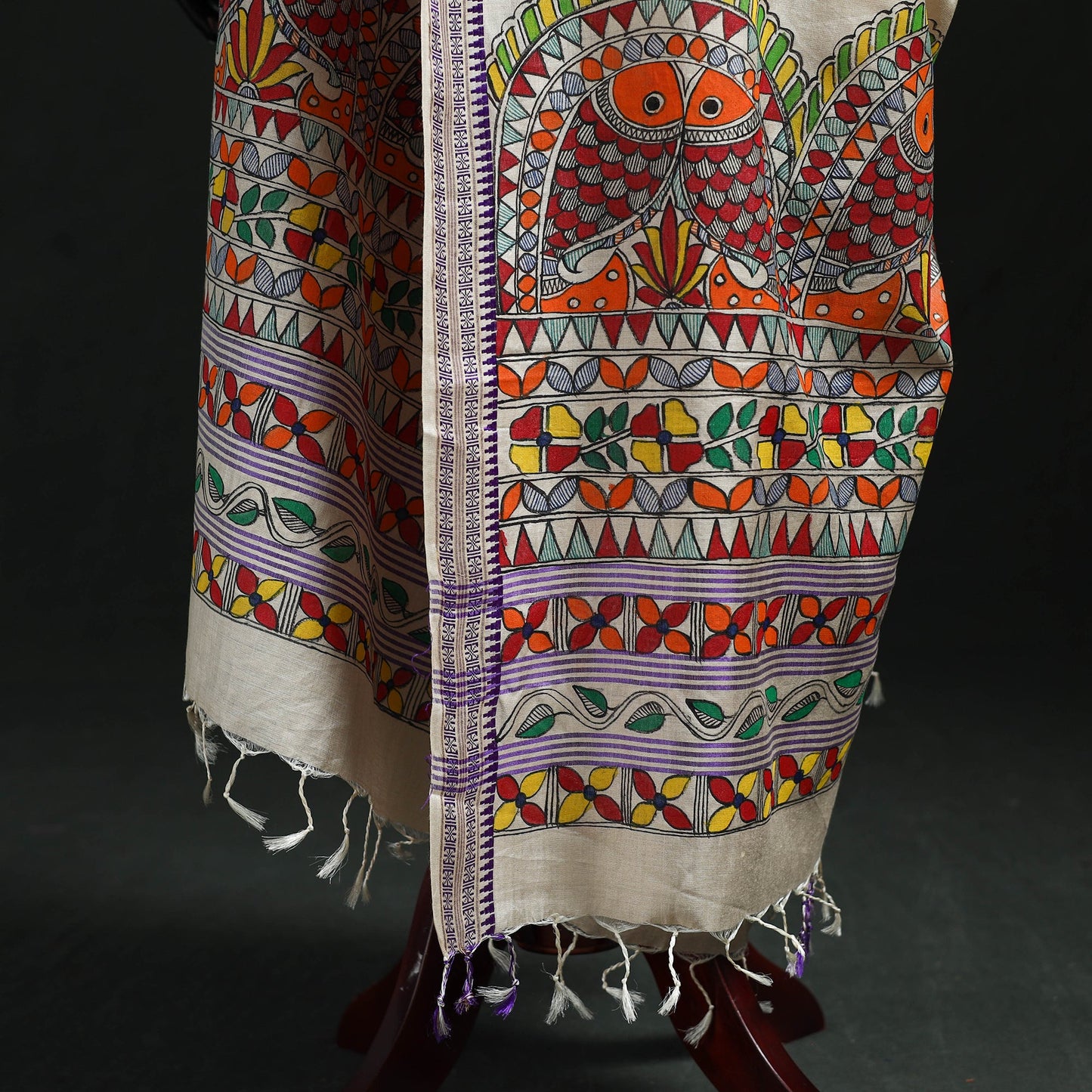 Handpainted madhubani handloom tussar cotton dupatta 23