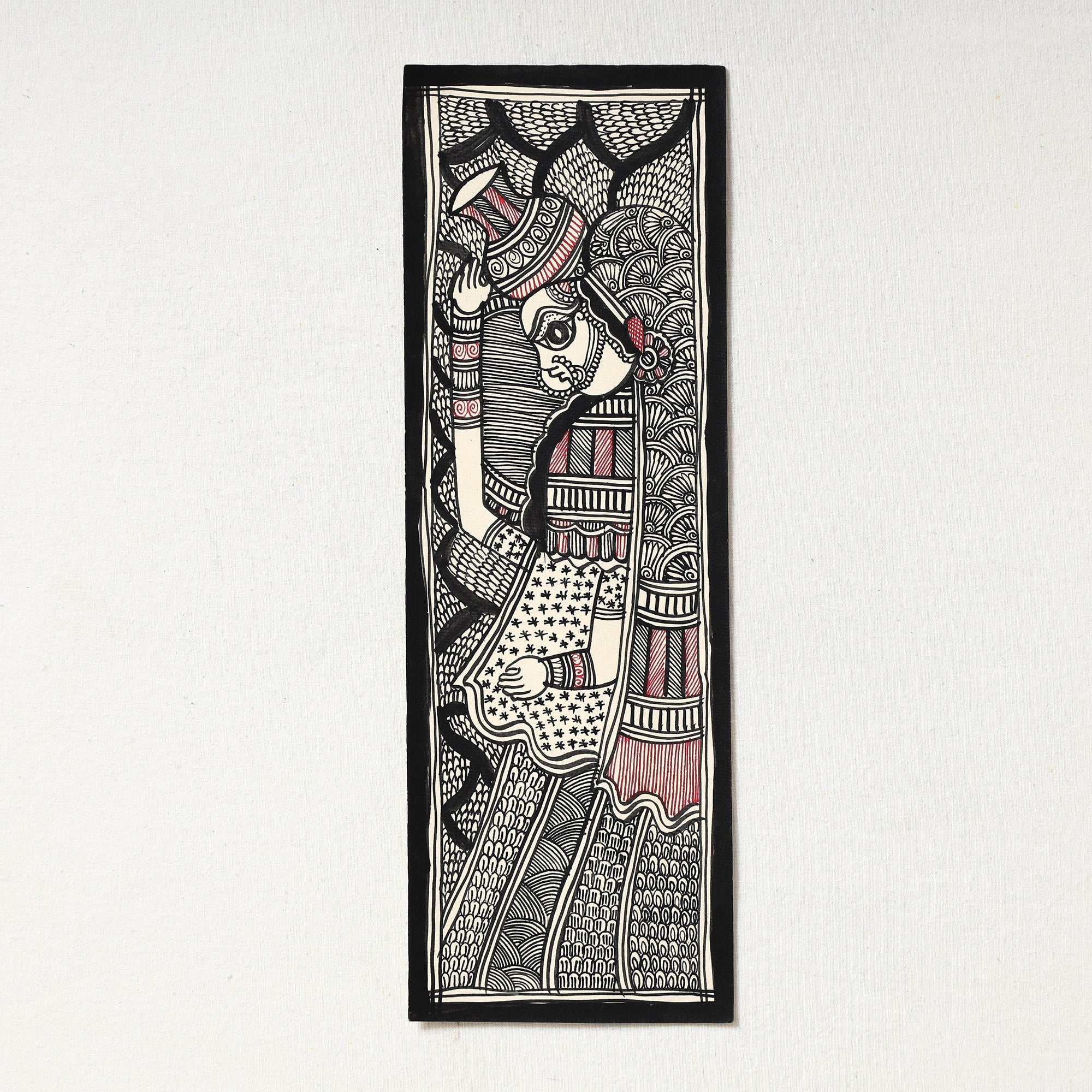 Black - Handpainted Madhubani Painting by Hira Devi (7 x 11 in ) 200