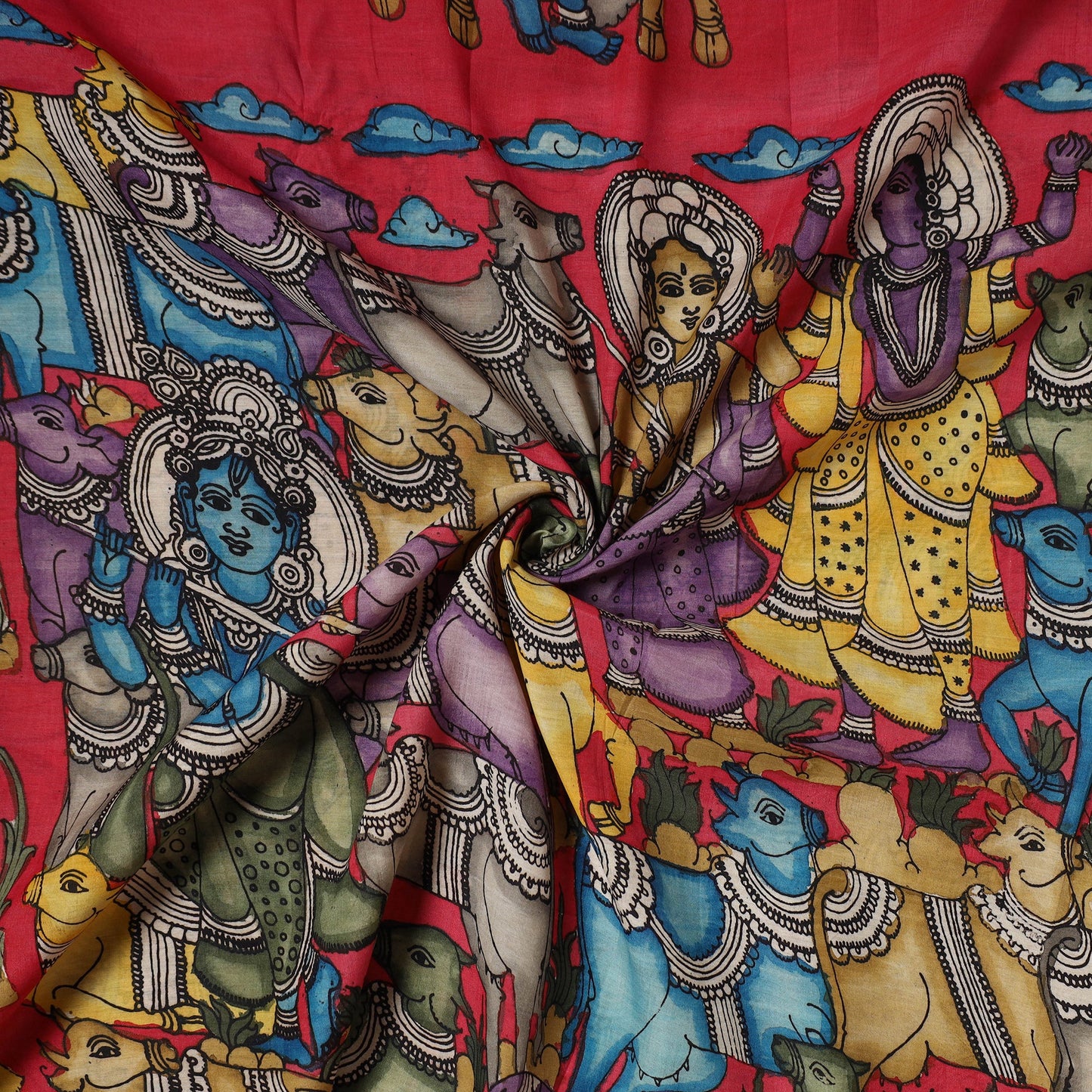 Handpainted srikalahasti silk cotton pen kalamkari fabric