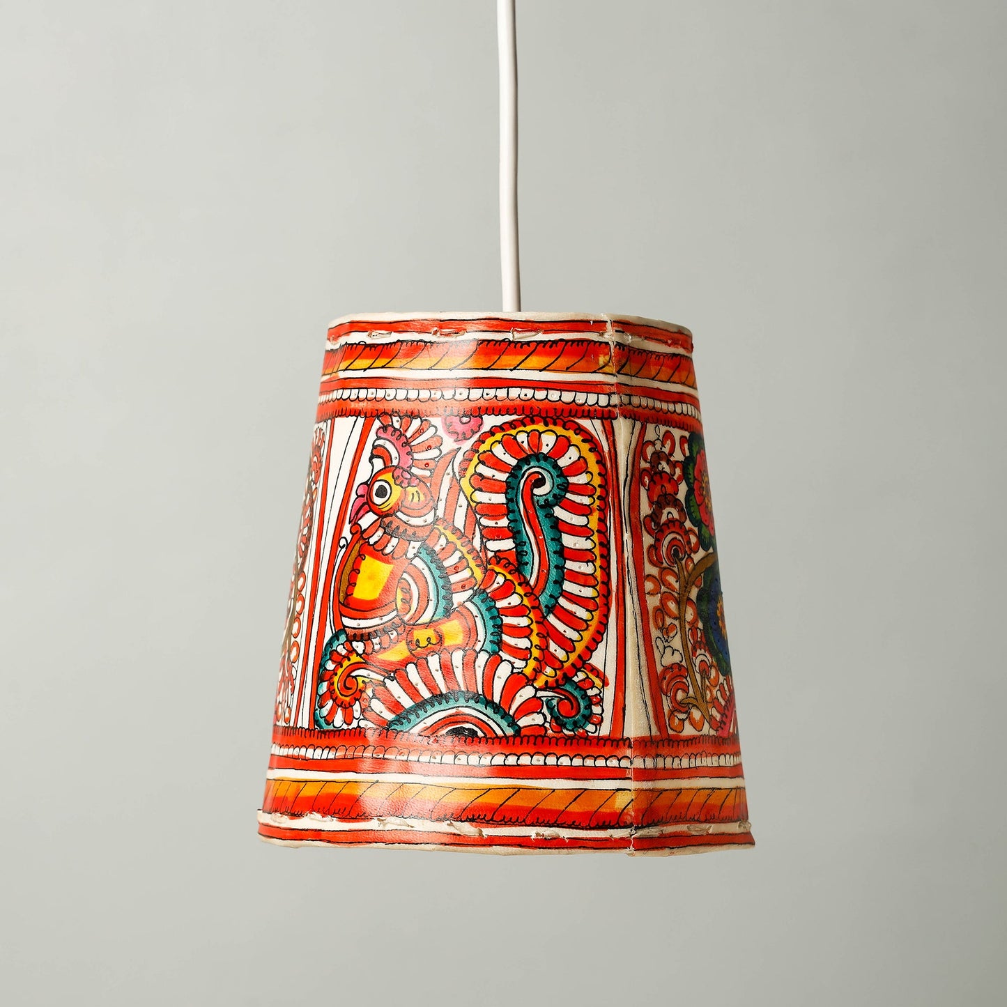 Handpainted Tholu Bommalata Leather Hanging Lamp 