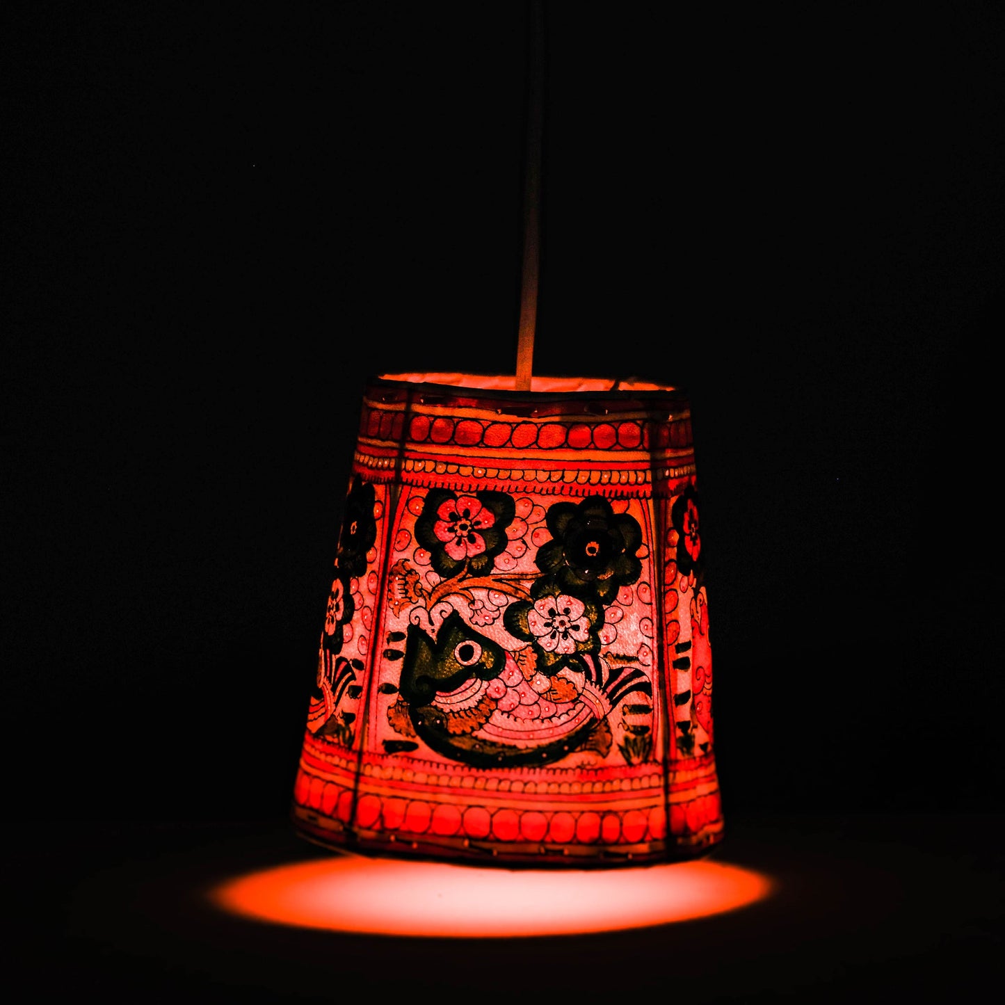  Handpainted Tholu Bommalata Leather Hanging Lamp 
