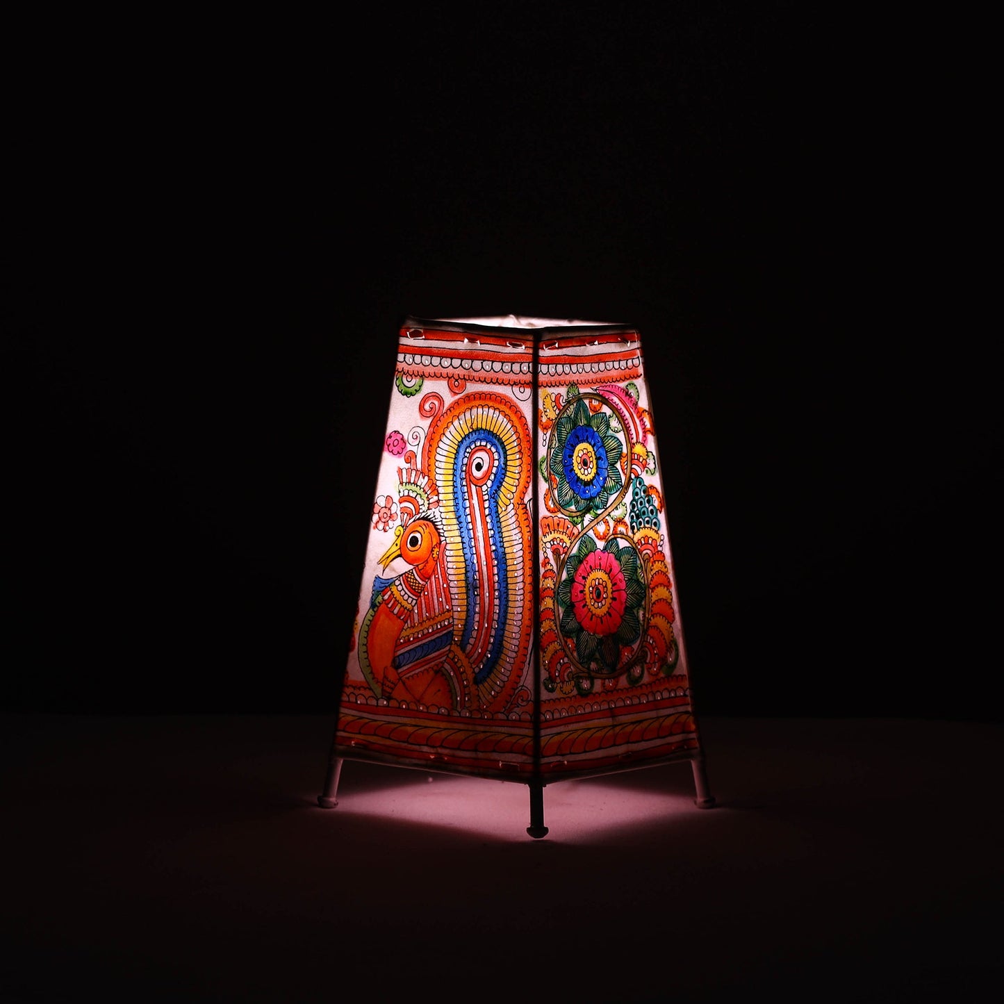 Handpainted Tholu Bommalata Leather Table Lamp