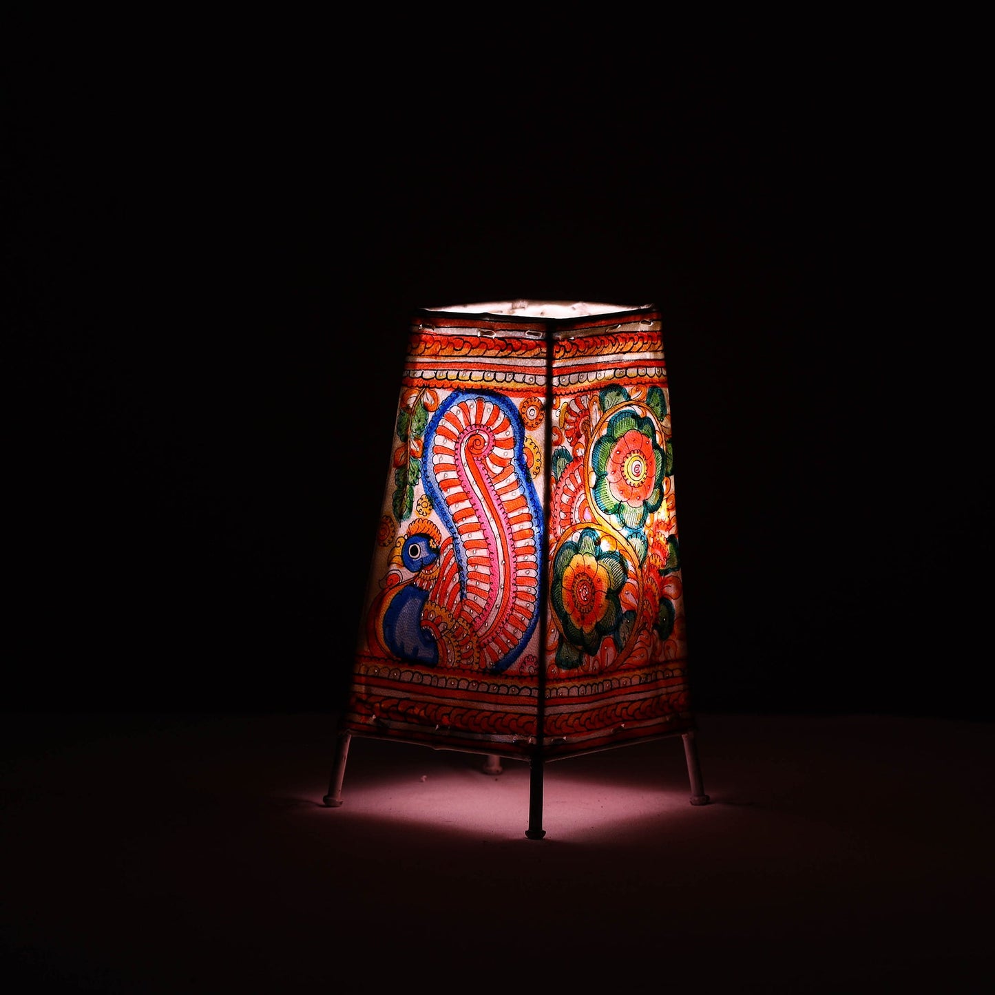 Handpainted Tholu Bommalata Leather Table Lamp