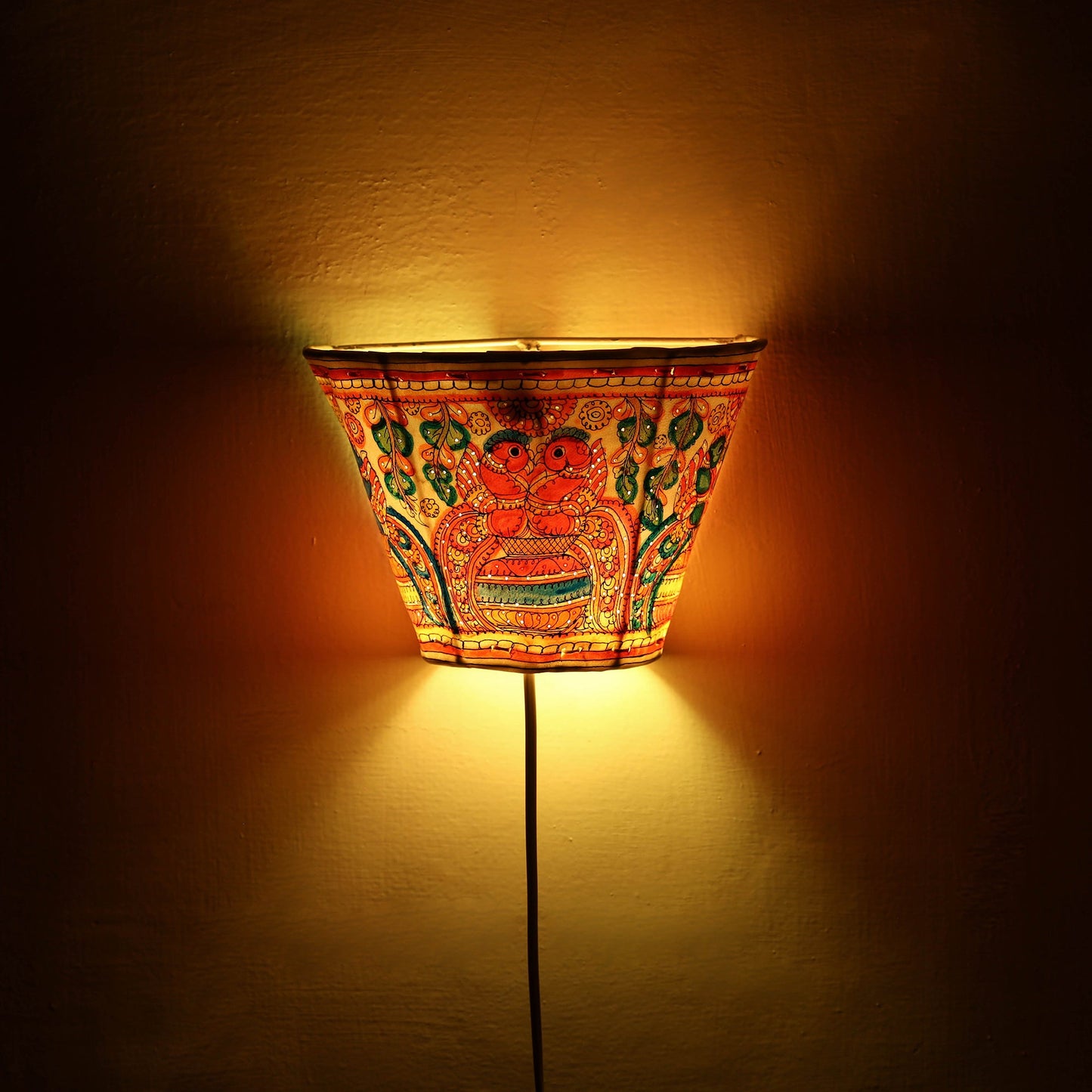 Handpainted Tholu Bommalata Leather Wall Lamp