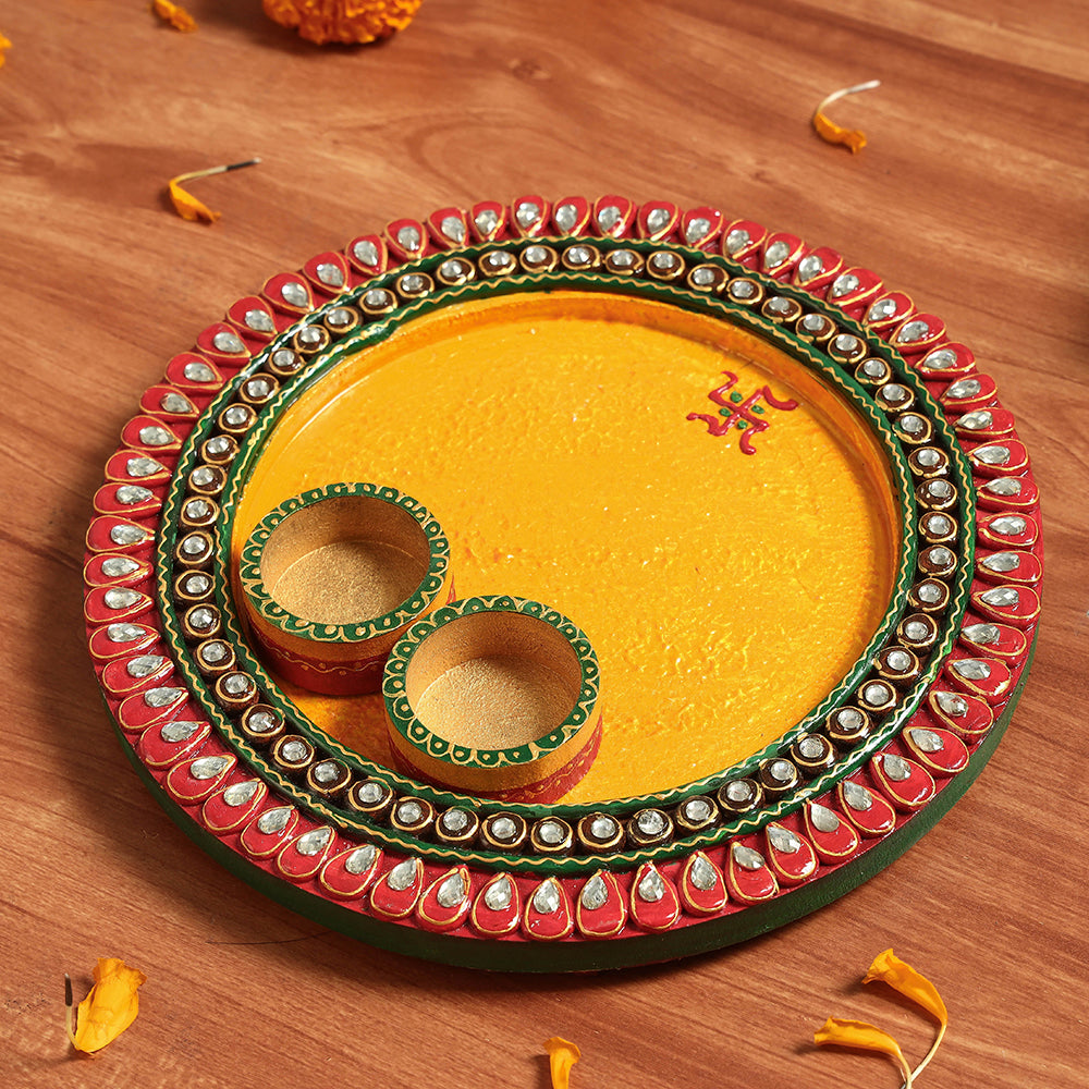  Handpainted Wooden Pooja Thali 