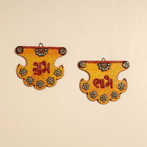  Handpainted Wooden Shubh Labh Hangings (Set of 2) 