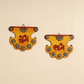  Handpainted Wooden Shubh Labh Hangings (Set of 2) 