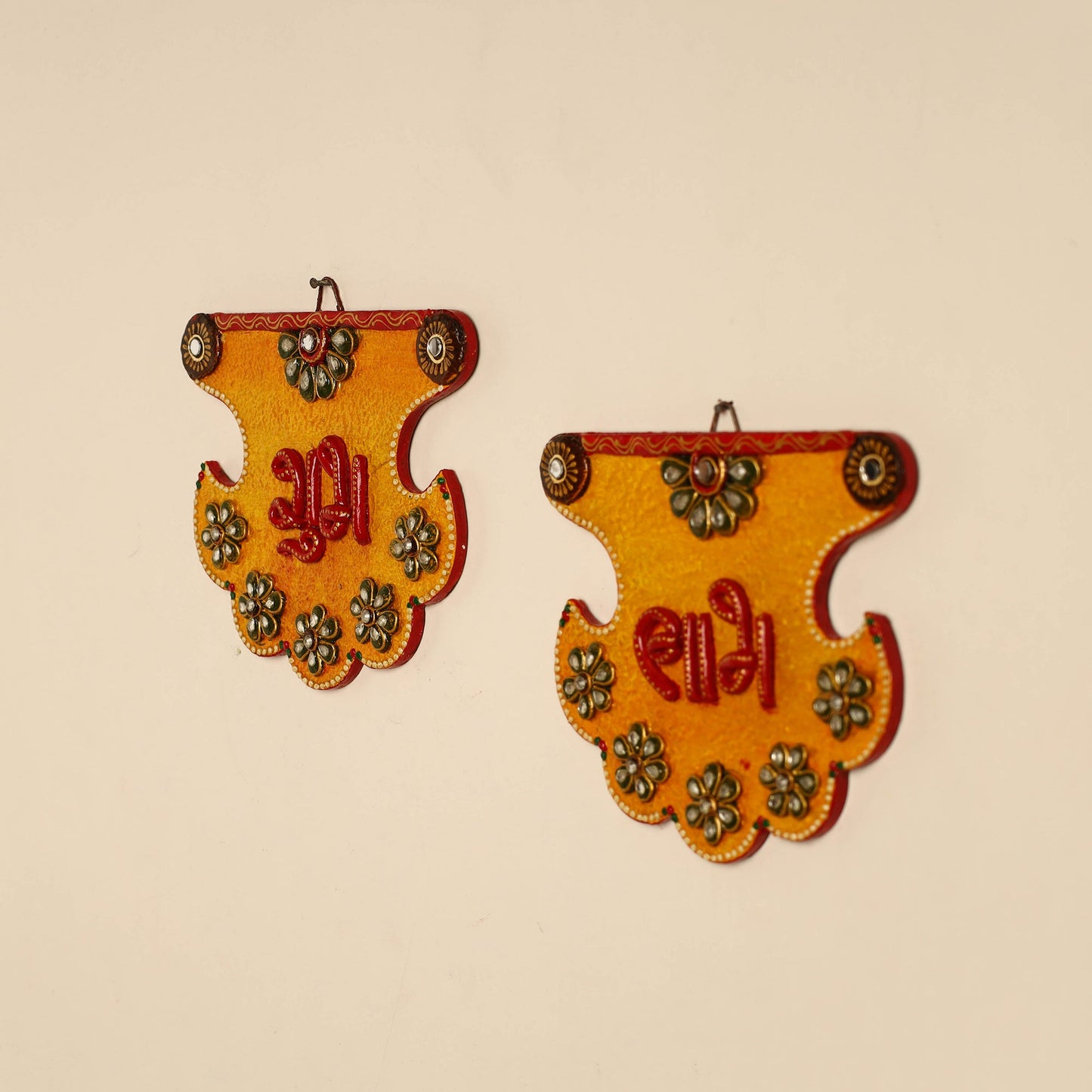  Handpainted Wooden Shubh Labh Hangings (Set of 2) 