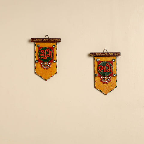  Handpainted Wooden Shubh Labh Hangings (Set of 2) 