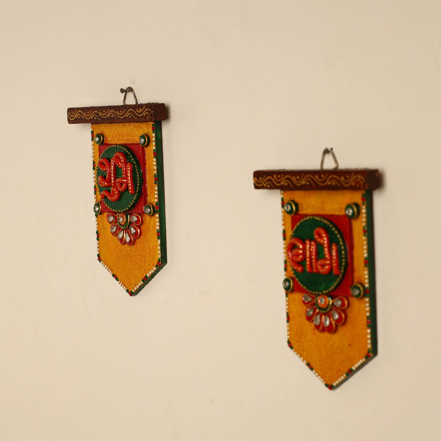  Handpainted Wooden Shubh Labh Hangings (Set of 2) 