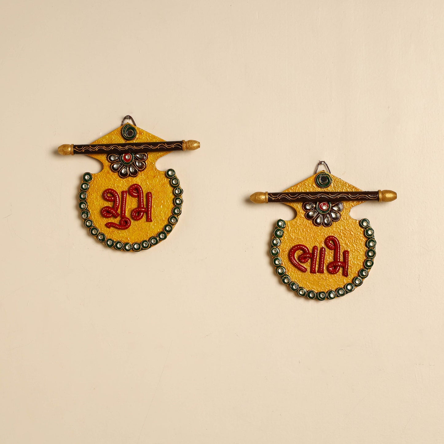  Handpainted Wooden Shubh Labh Hangings (Set of 2) 
