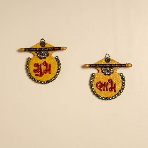  Handpainted Wooden Shubh Labh Hangings (Set of 2) 