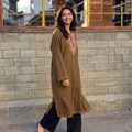 Brown Handwoven Aari Hand Embroidered Kashmiri Merino Wool Pheran, worn by a model, AI visual of the pheran, iTokri
