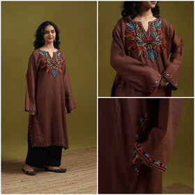 Handwoven aari hand embroidered kashmiri merino wool pheran