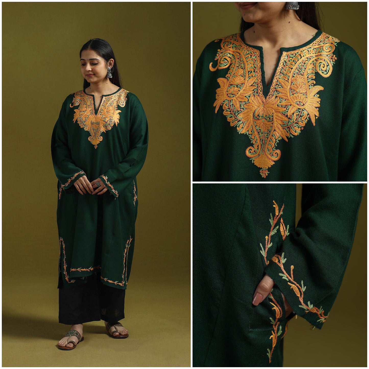 Handwoven aari hand embroidered kashmiri pure wool pheran