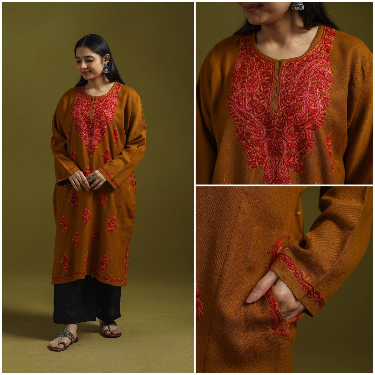 Handwoven aari hand embroidered kashmiri pure wool pheran