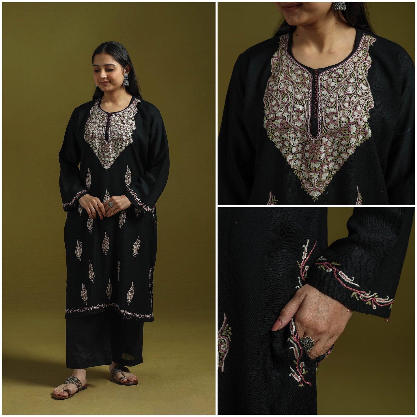 Handwoven aari hand embroidered kashmiri pure wool pheran
