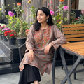 Brown Handwoven Aari Hand Embroidered Kashmiri Pure Wool Pheran, worn by a model, AI visual of the pheran, iTokri