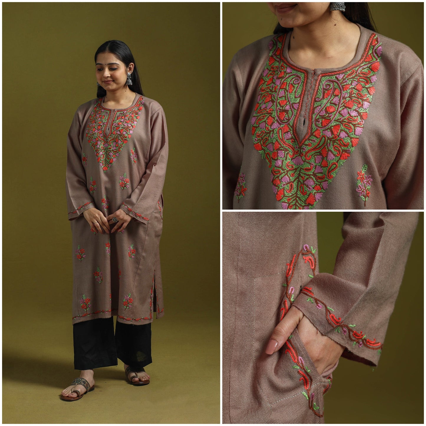 Handwoven aari hand embroidered kashmiri pure wool pheran