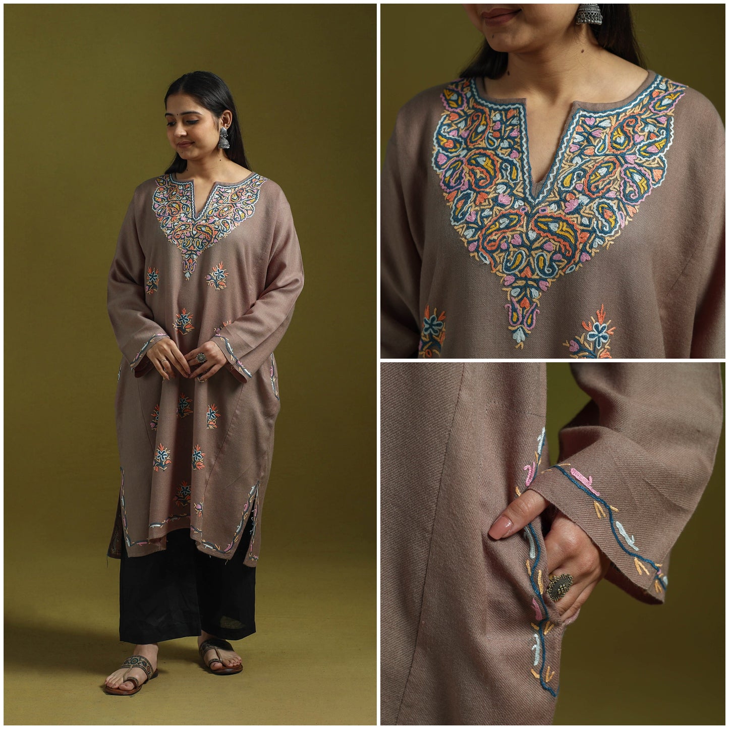 Handwoven aari hand embroidered kashmiri pure wool pheran