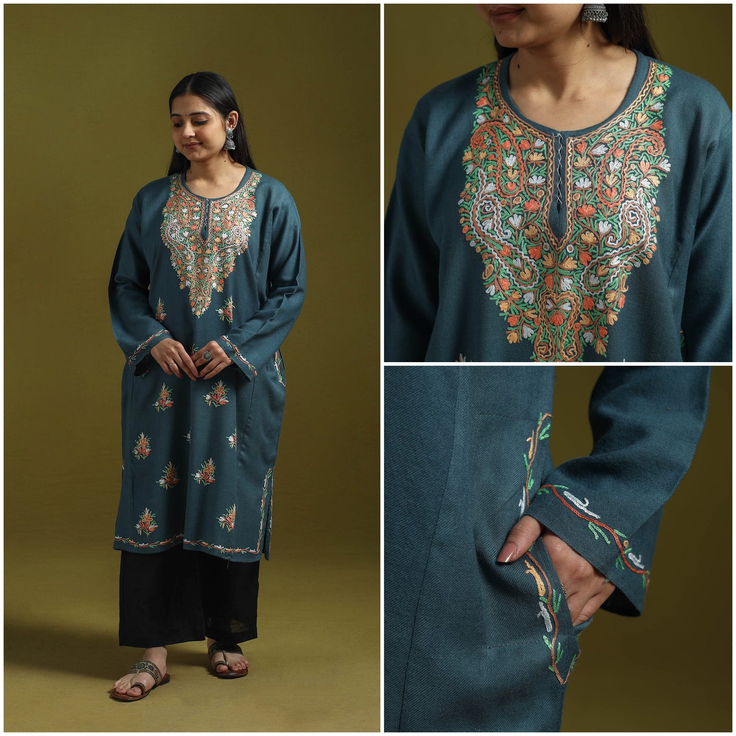 Handwoven aari hand embroidered kashmiri pure wool pheran