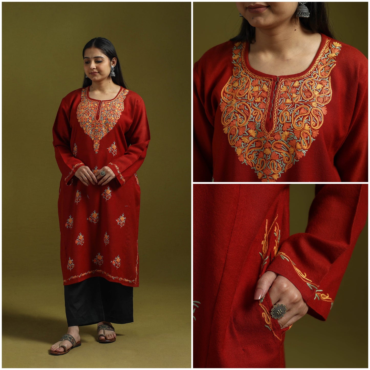 Handwoven aari hand embroidered kashmiri pure wool pheran