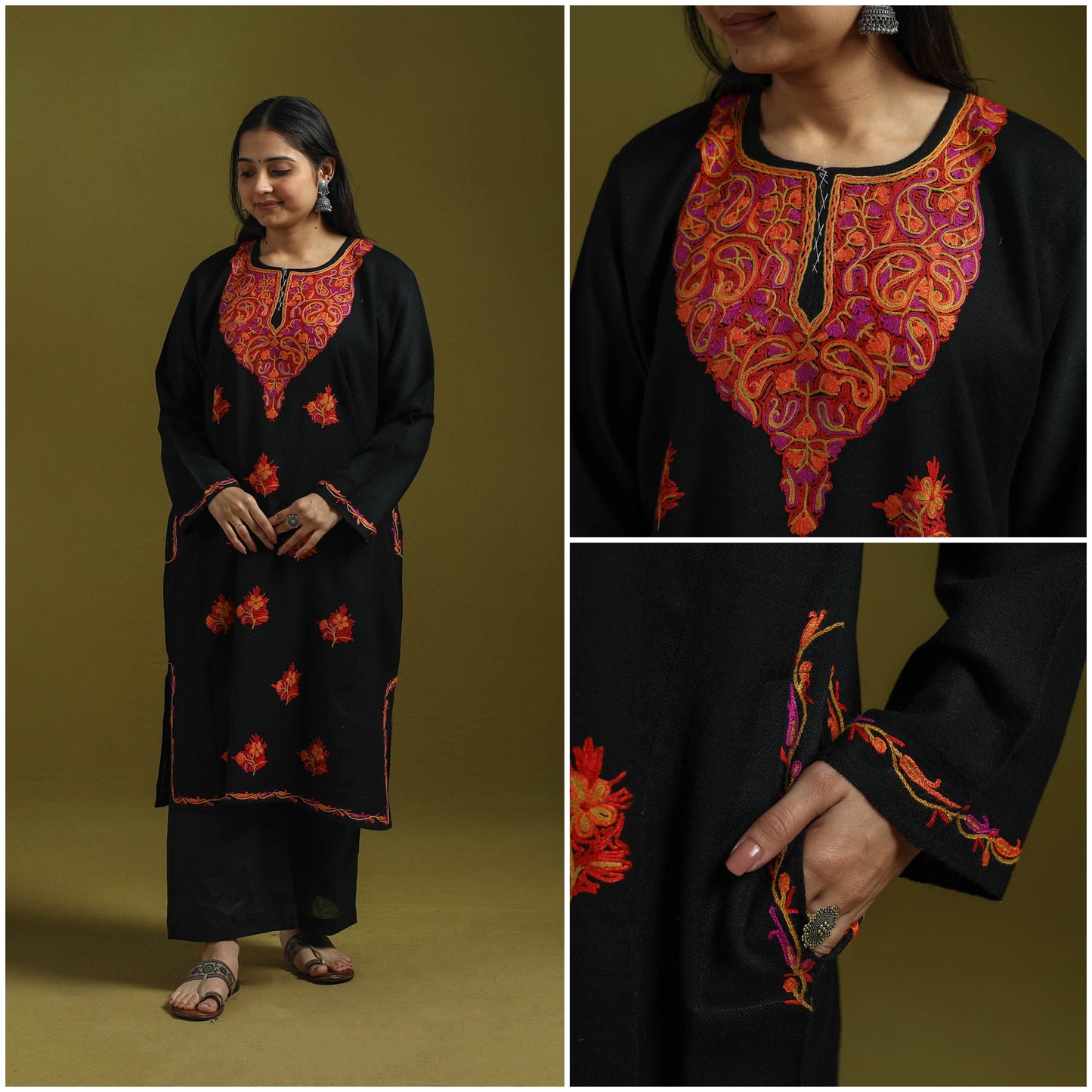 Handwoven aari hand embroidered kashmiri pure wool pheran