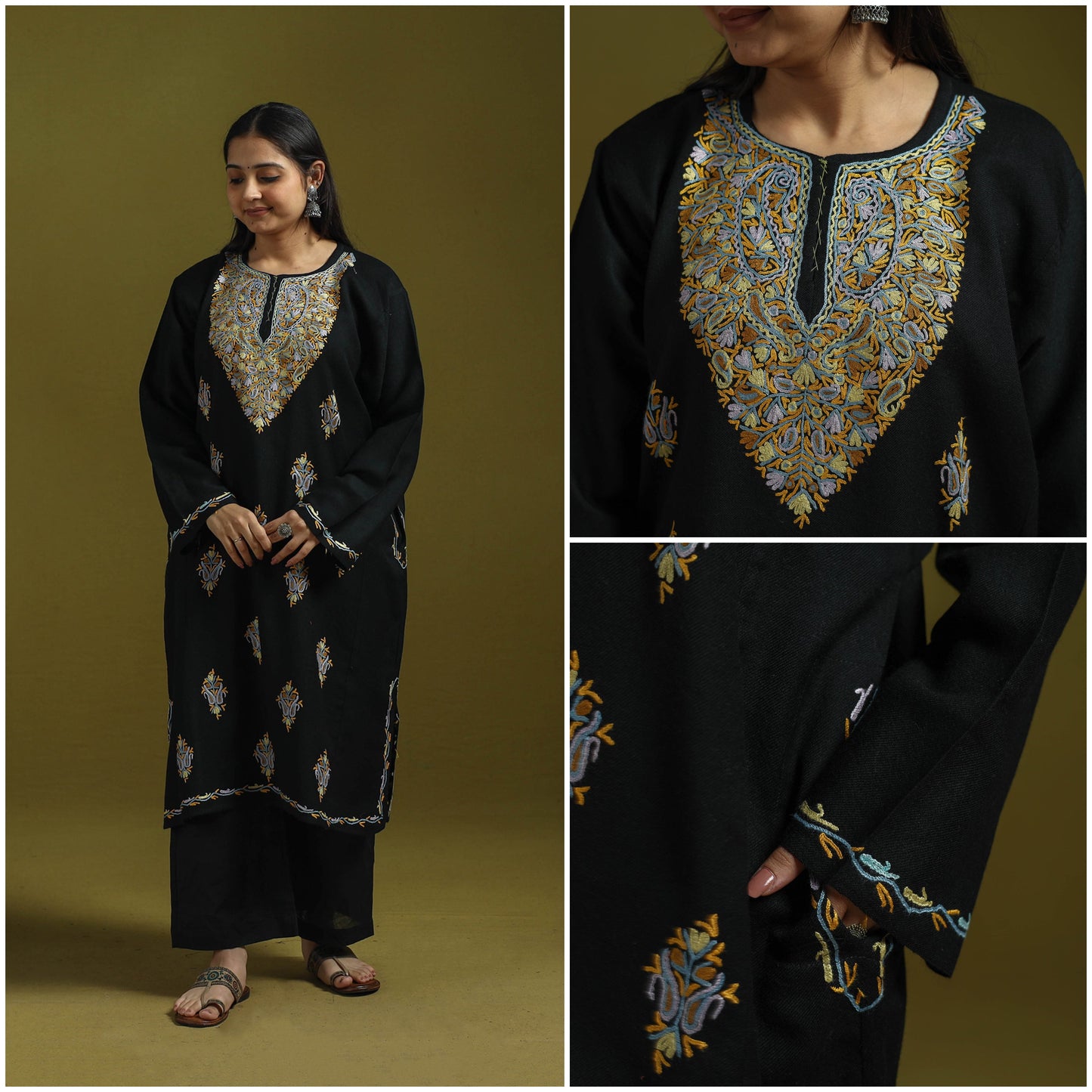 Handwoven aari hand embroidered kashmiri pure wool pheran