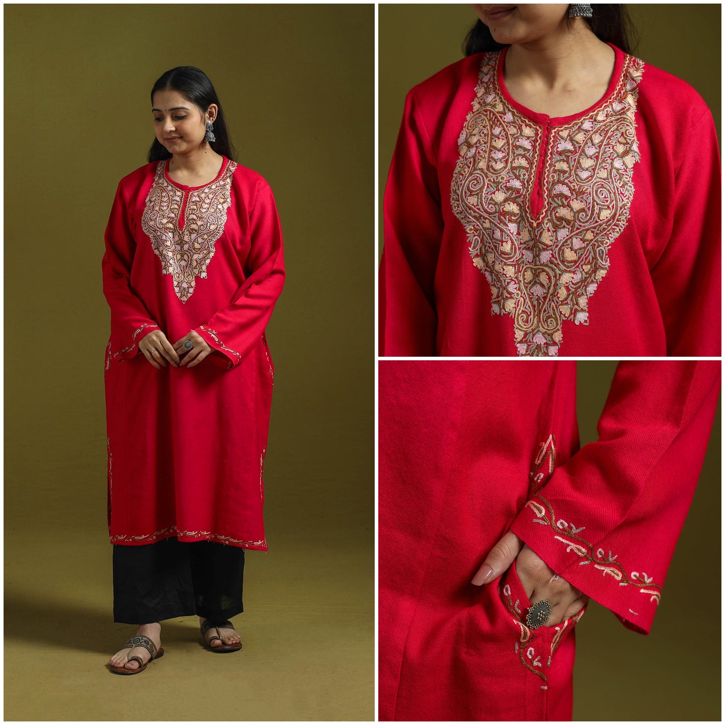 Handwoven aari hand embroidered kashmiri pure wool pheran