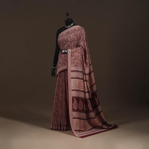 Handwoven merino wool natural dyed hand bagh saree 02