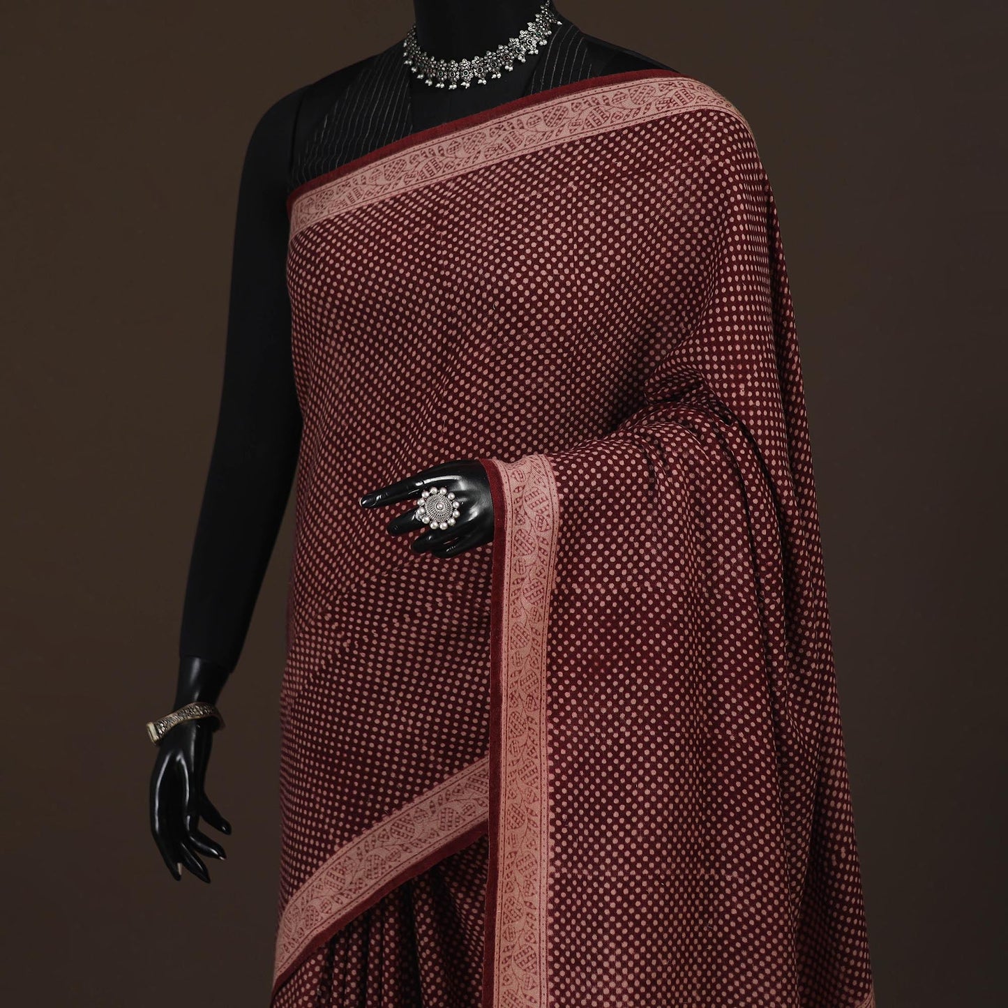 Handwoven merino wool natural dyed hand bagh saree 03