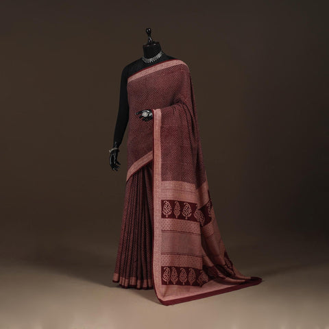 Handwoven merino wool natural dyed hand bagh saree 03