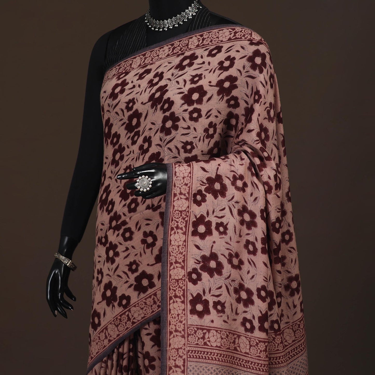 Handwoven merino wool natural dyed hand bagh saree 05