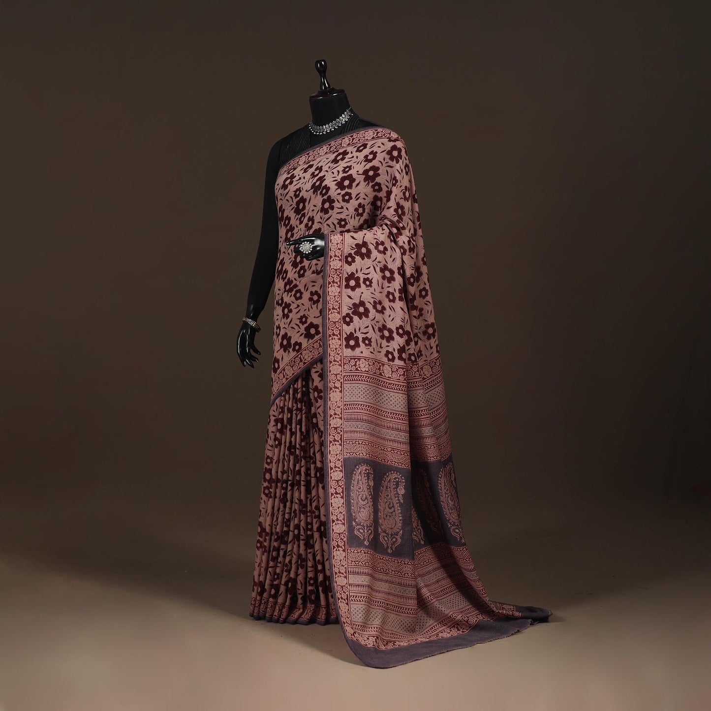 Handwoven merino wool natural dyed hand bagh saree 05