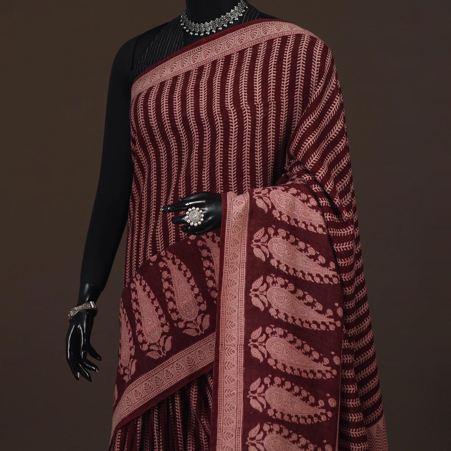 Handwoven merino wool natural dyed hand bagh saree 06