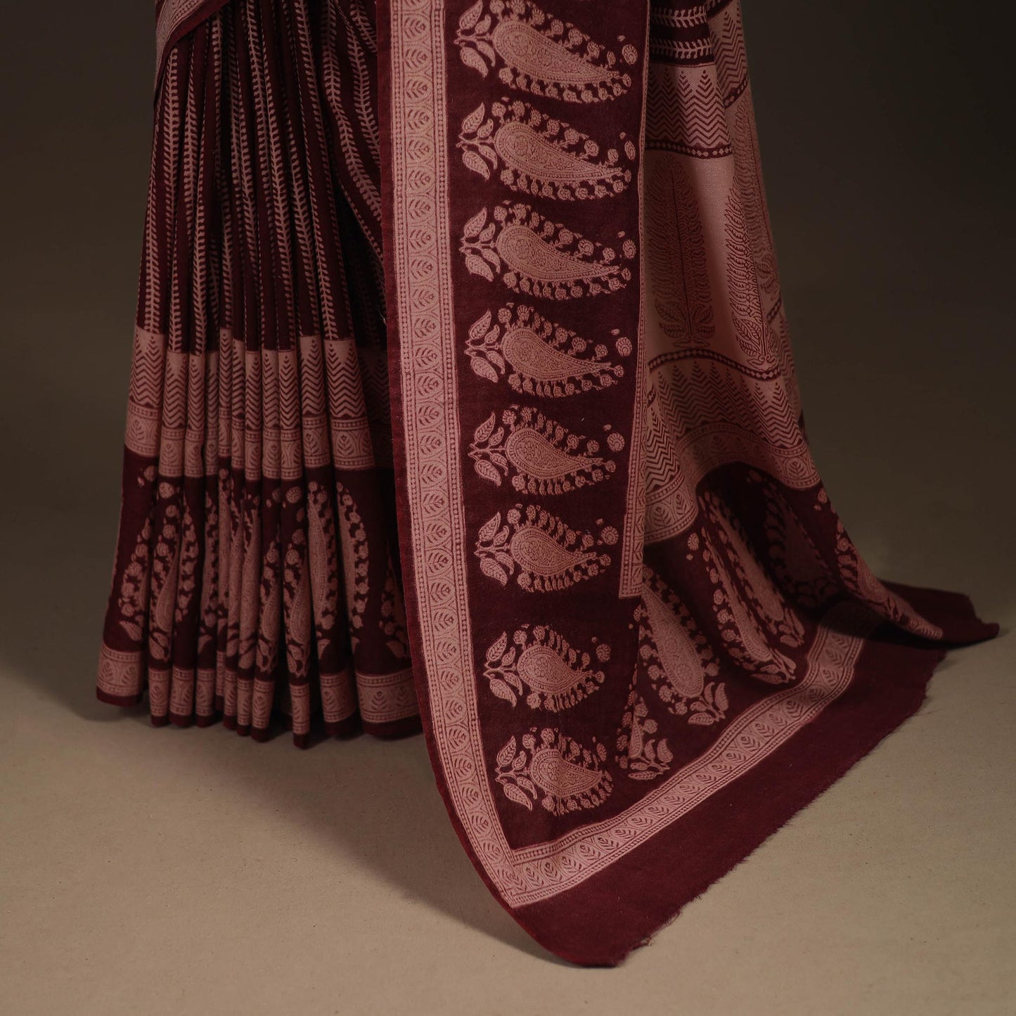 Handwoven merino wool natural dyed hand bagh saree 06