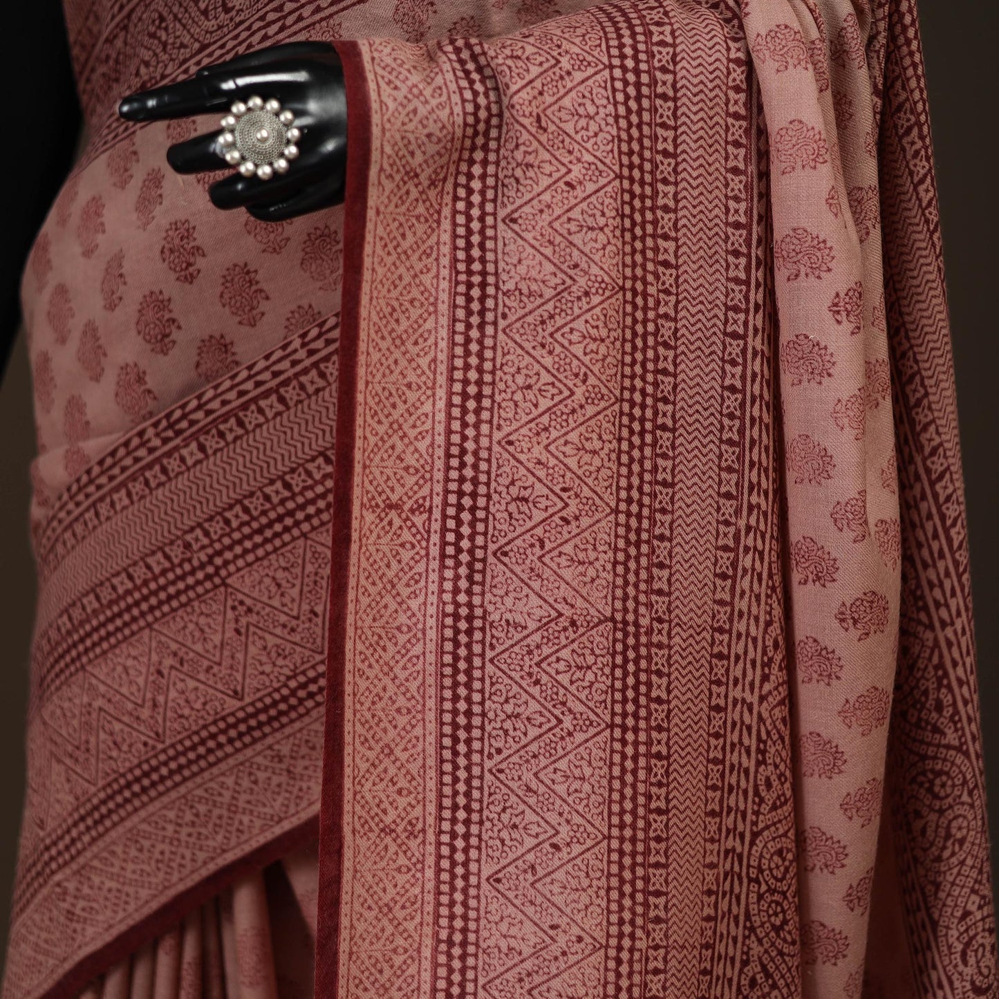 Handwoven merino wool natural dyed hand bagh saree 07