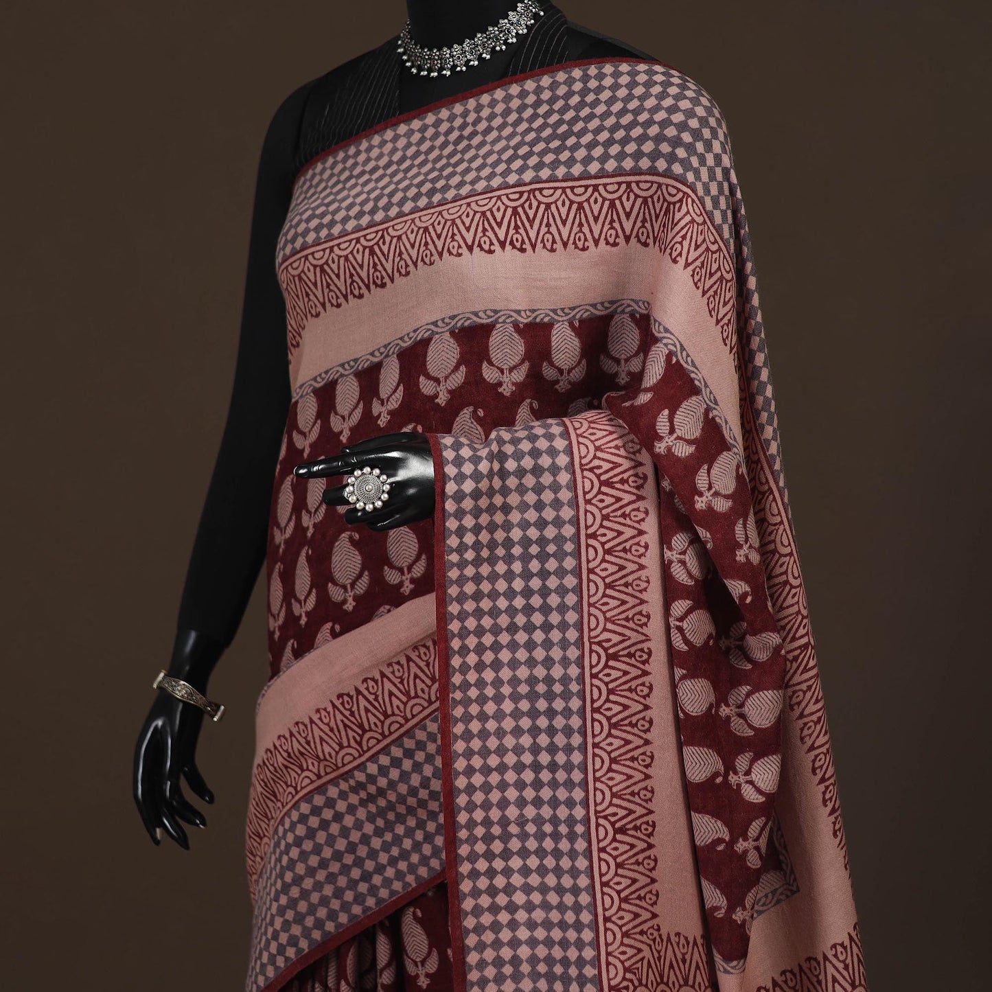 Handwoven merino wool natural dyed hand bagh saree 09