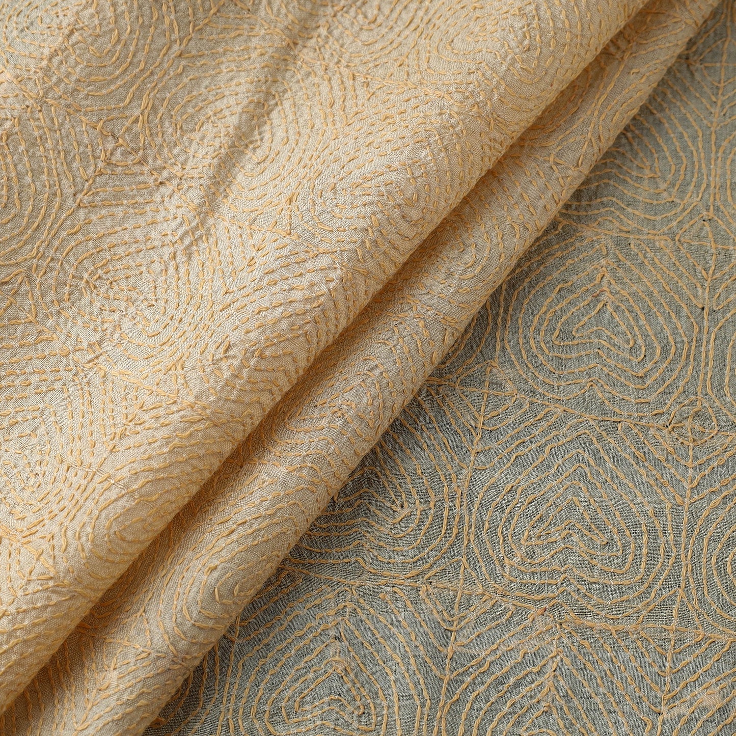  Handwoven Pure Tussar Silk Kantha Work Fabric