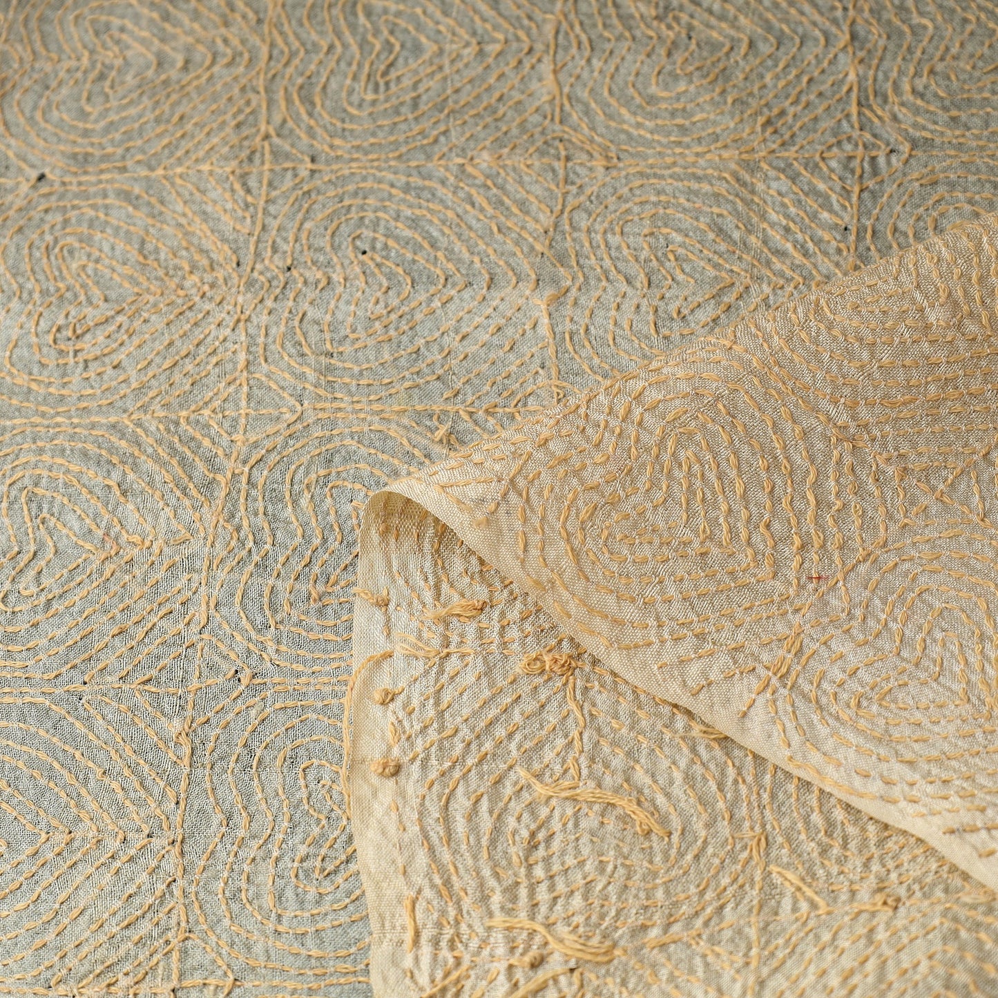  Handwoven Pure Tussar Silk Kantha Work Fabric