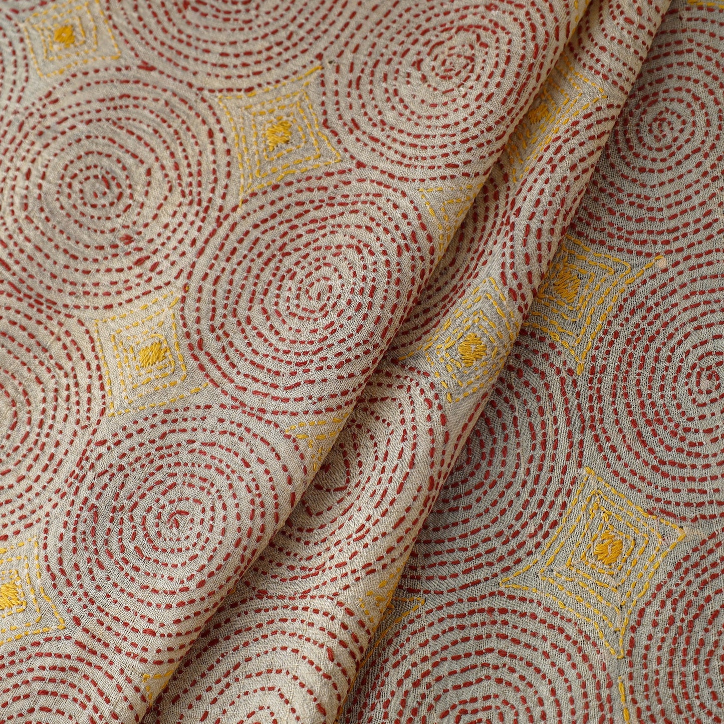  Handwoven Pure Tussar Silk Kantha Work Fabric