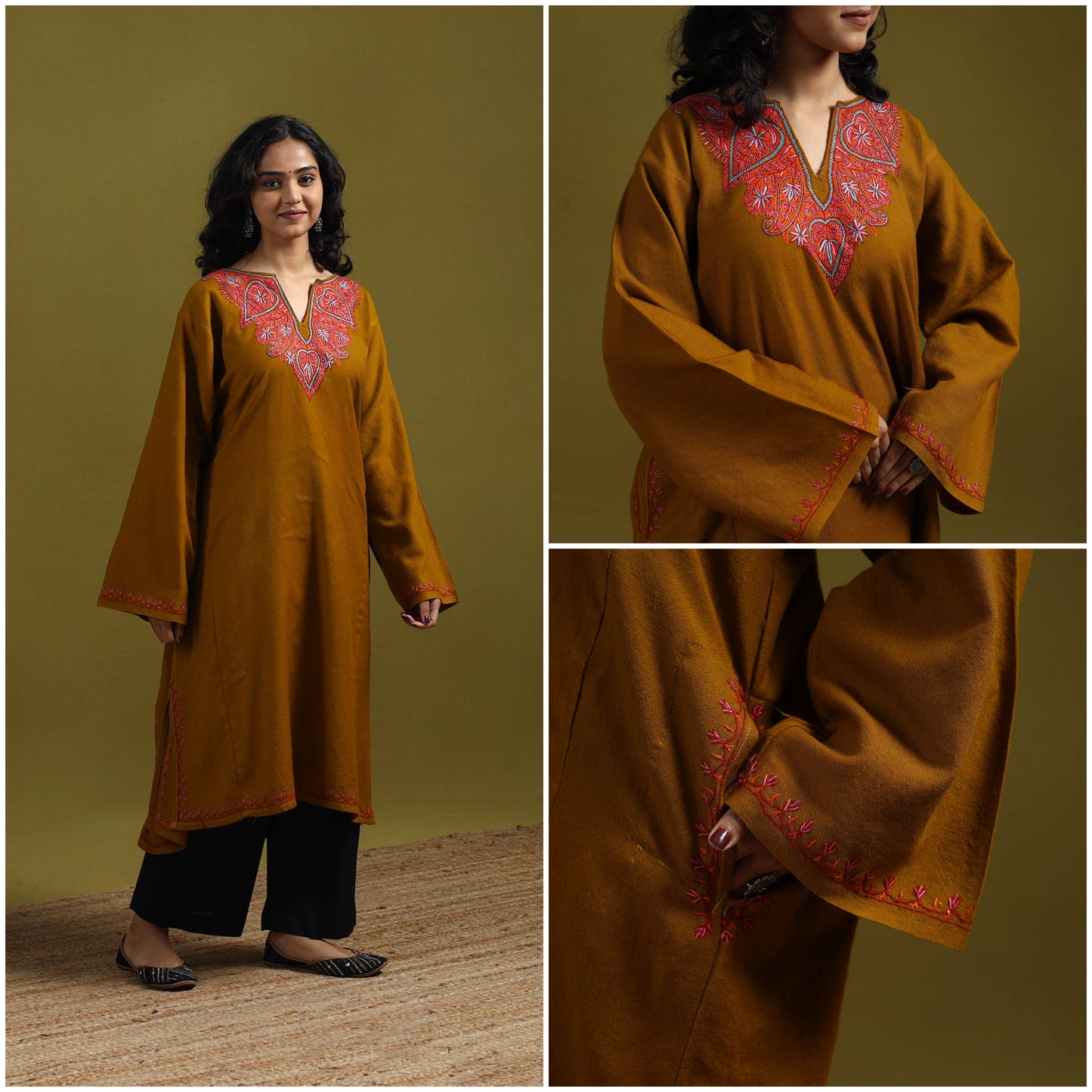 Handwoven sozni hand embroidered kashmiri merino wool