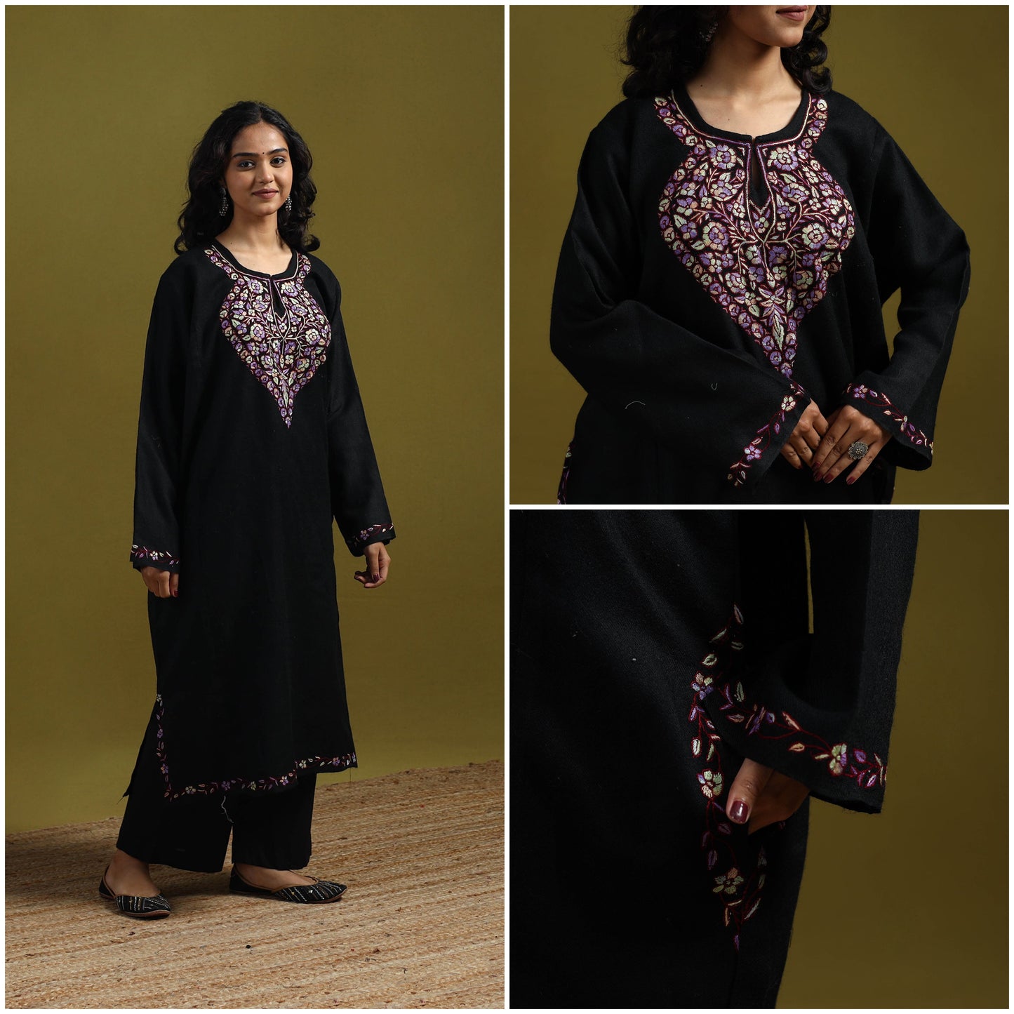 Handwoven sozni hand embroidered kashmiri merino wool