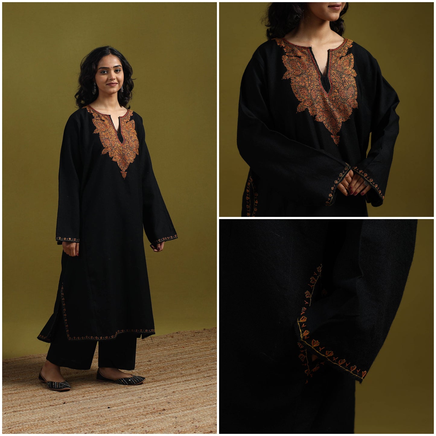 Handwoven sozni hand embroidered kashmiri merino wool