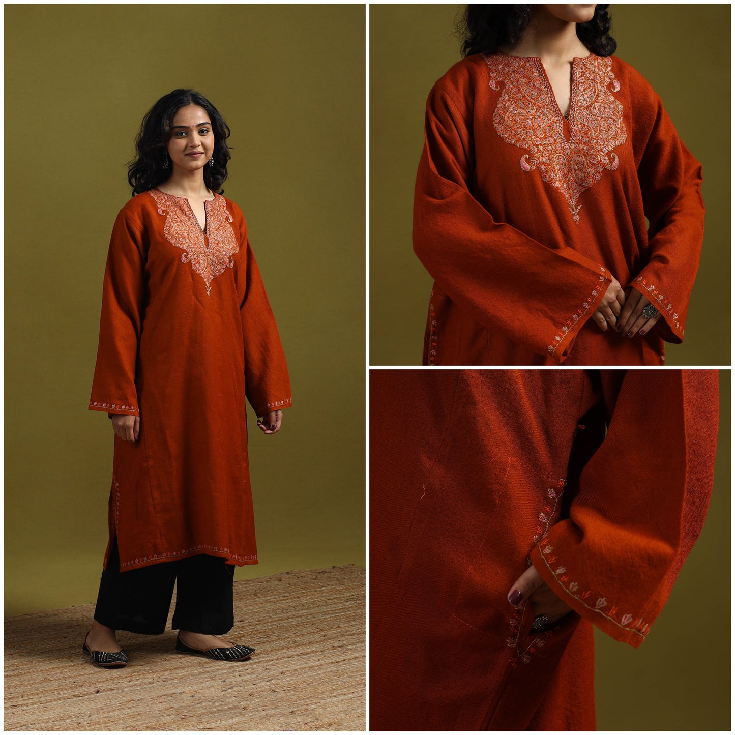 Handwoven sozni hand embroidered kashmiri merino wool