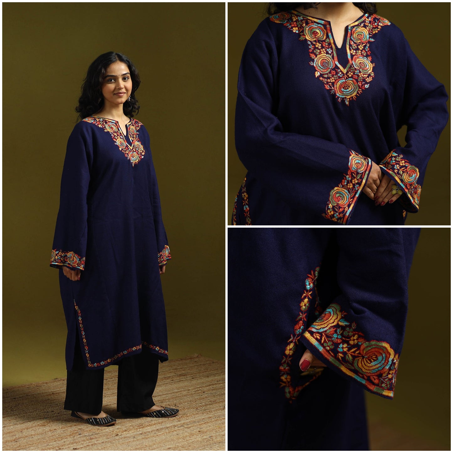 Handwoven sozni hand embroidered kashmiri merino wool