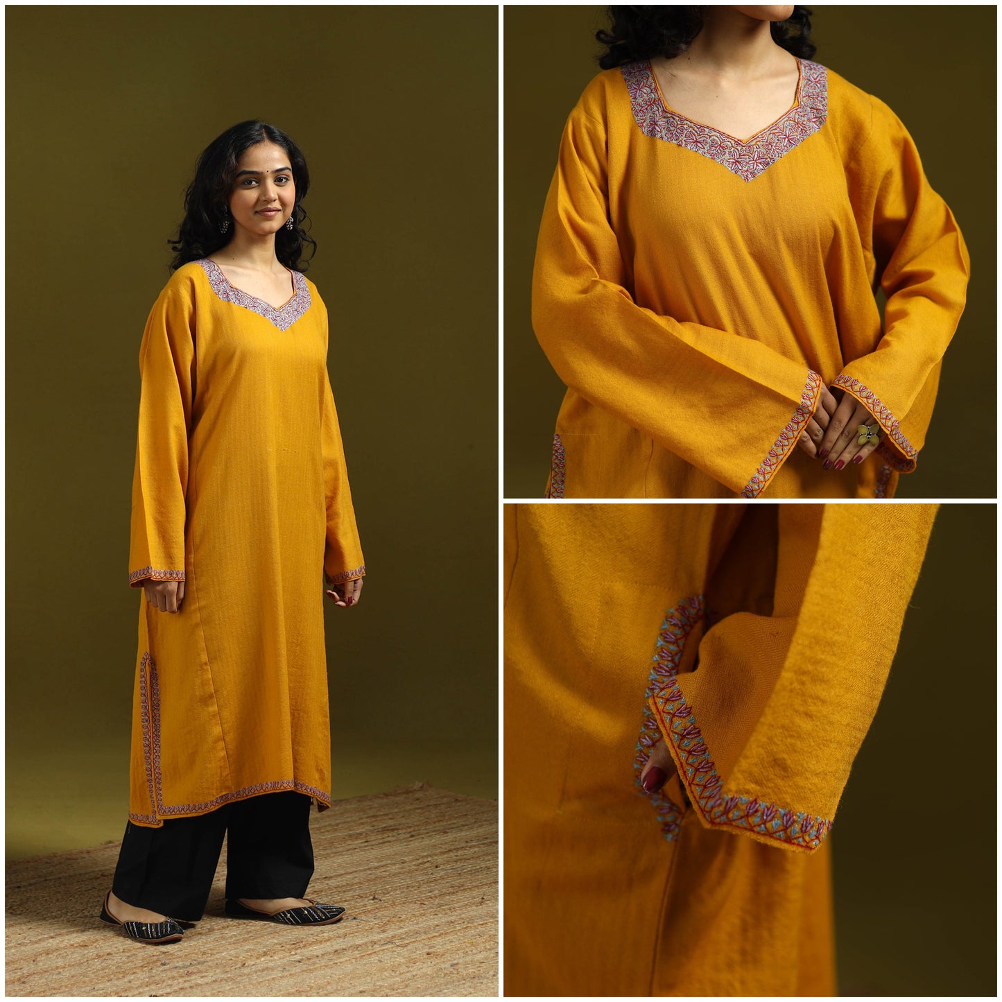 Handwoven sozni hand embroidered kashmiri merino wool