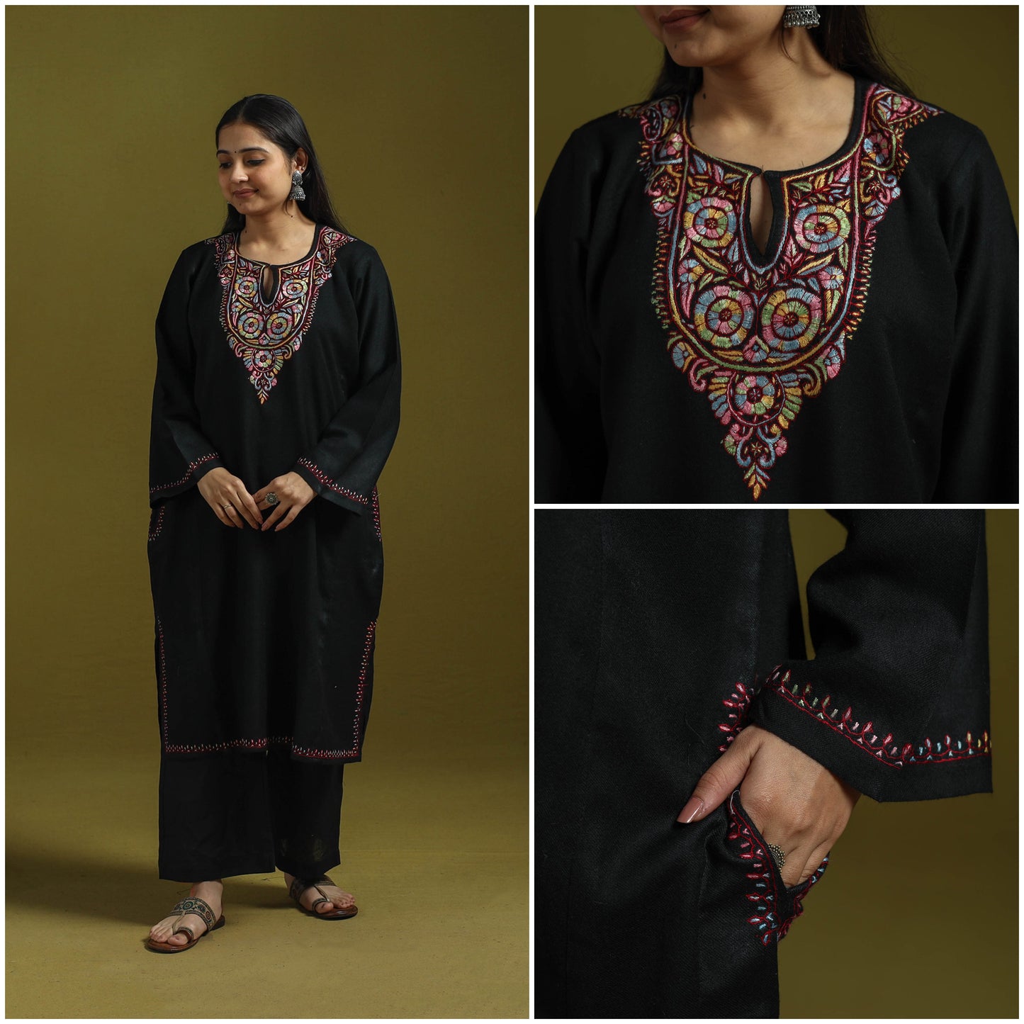 Handwoven sozni hand embroidered kashmiri pure wool pheran